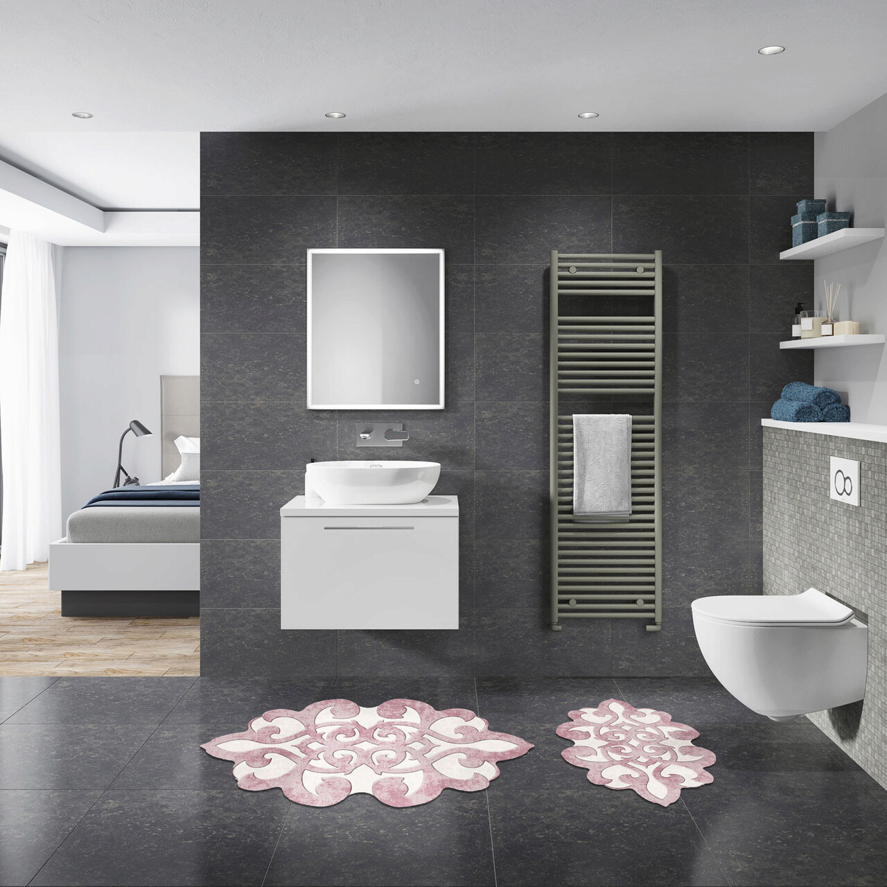 Set covorase de baie, L'essentiel Maison, 21010215Pu, Roz pudra - imagine 6